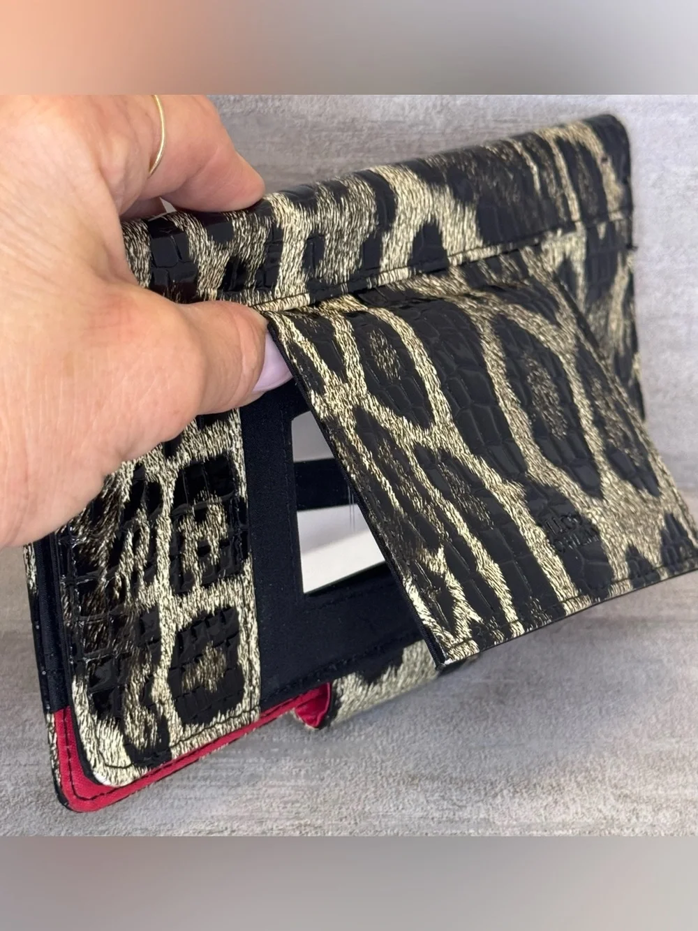 Kennith Cole Reaction Gold and Black Embossed Faux Leather Crocodile Wallet
